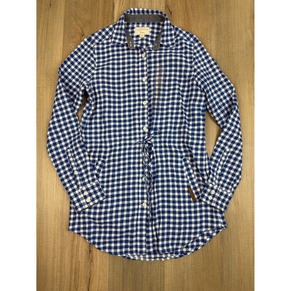 Field & Stream Womens Blue Gingham Flannel Shirt Drawstring Waist Medium NWOT